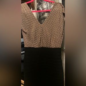 V-neck black and gold midi dress